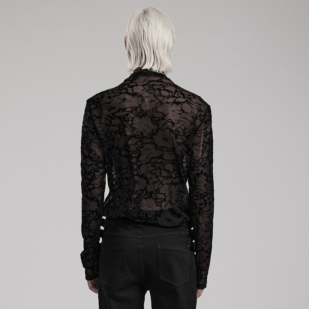 WT-834TCM Gothic Sheer Floral Mesh Long Sleeve T-Shirt?-??Punk Rave Clothing
