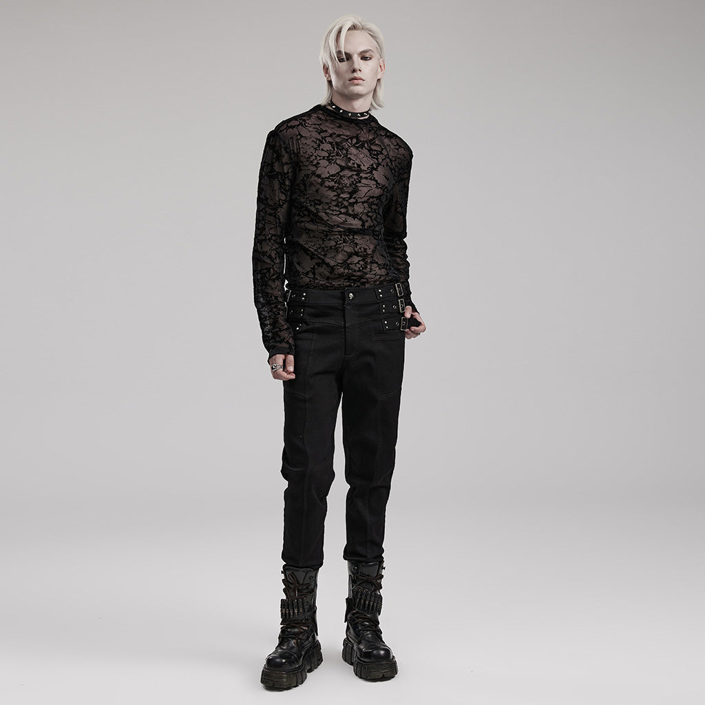 WT-834TCM Gothic Sheer Floral Mesh Long Sleeve T-Shirt?-??Punk Rave Clothing