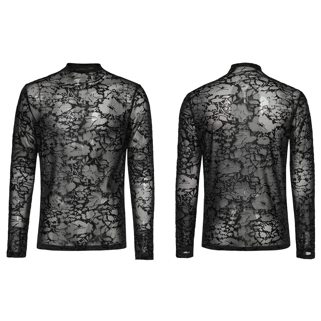 WT-834TCM Gothic Sheer Floral Mesh Long Sleeve T-Shirt?-??Punk Rave Clothing