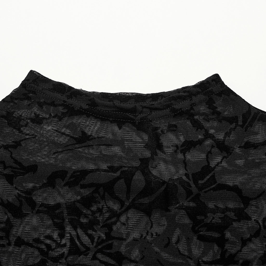 WT-834TCM Gothic Sheer Floral Mesh Long Sleeve T-Shirt?-??Punk Rave Clothing