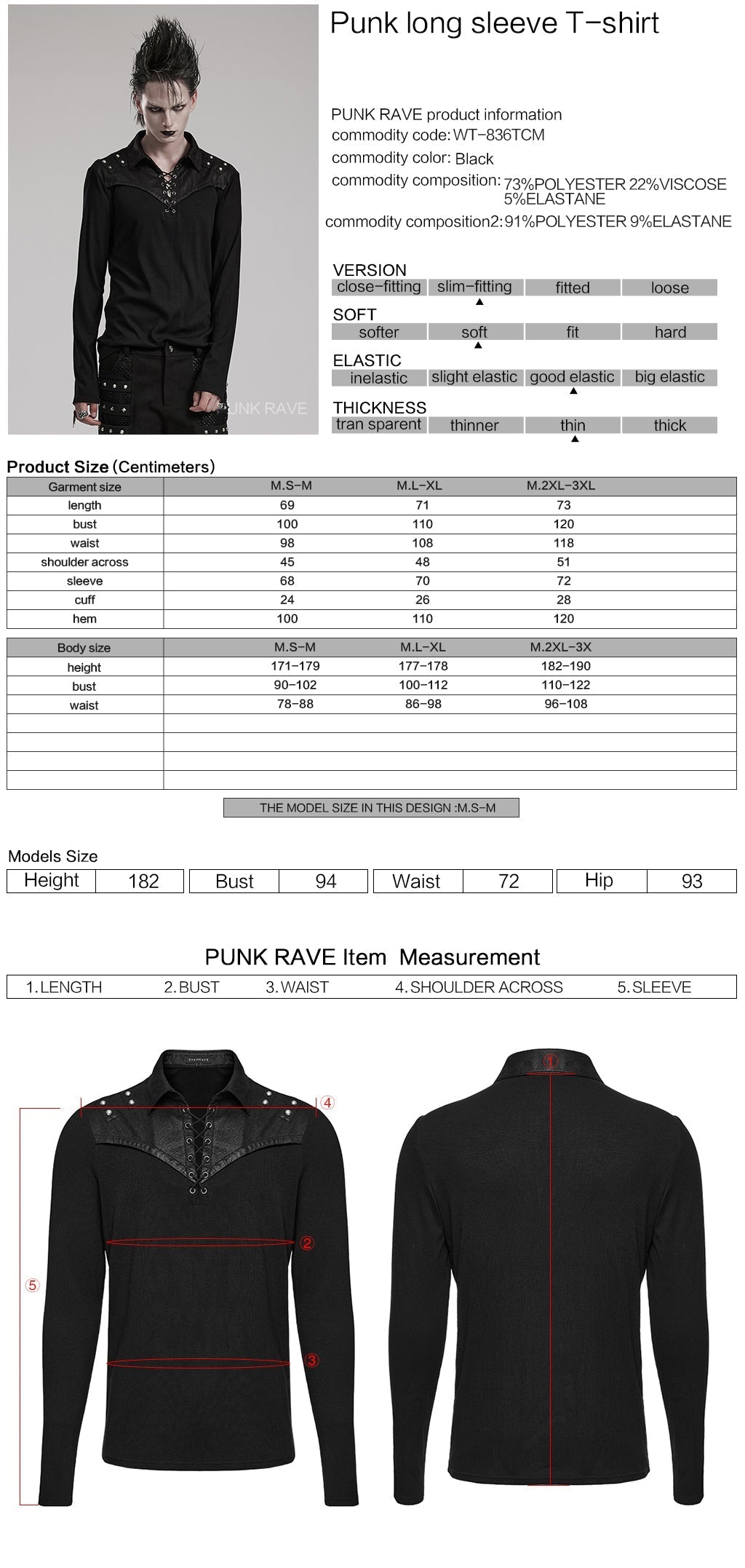 WT-836TCM Edgy Lace-Up black Long Sleeve Punk T-Shirt?-??Punk Rave Clothing