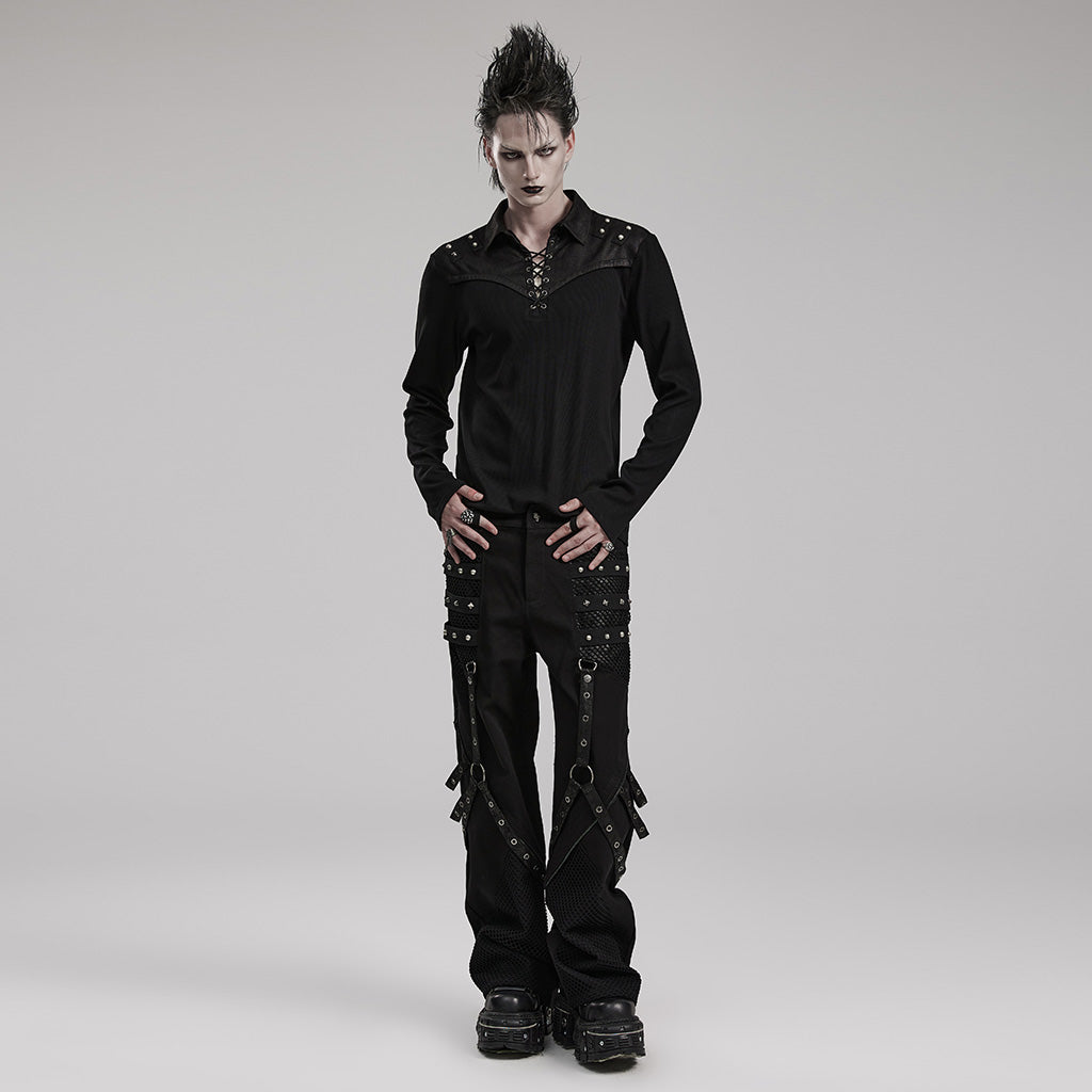WT-836TCM Edgy Lace-Up black Long Sleeve Punk T-Shirt?-??Punk Rave Clothing