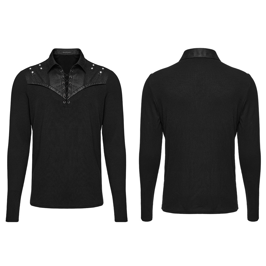 WT-836TCM Edgy Lace-Up black Long Sleeve Punk T-Shirt?-??Punk Rave Clothing