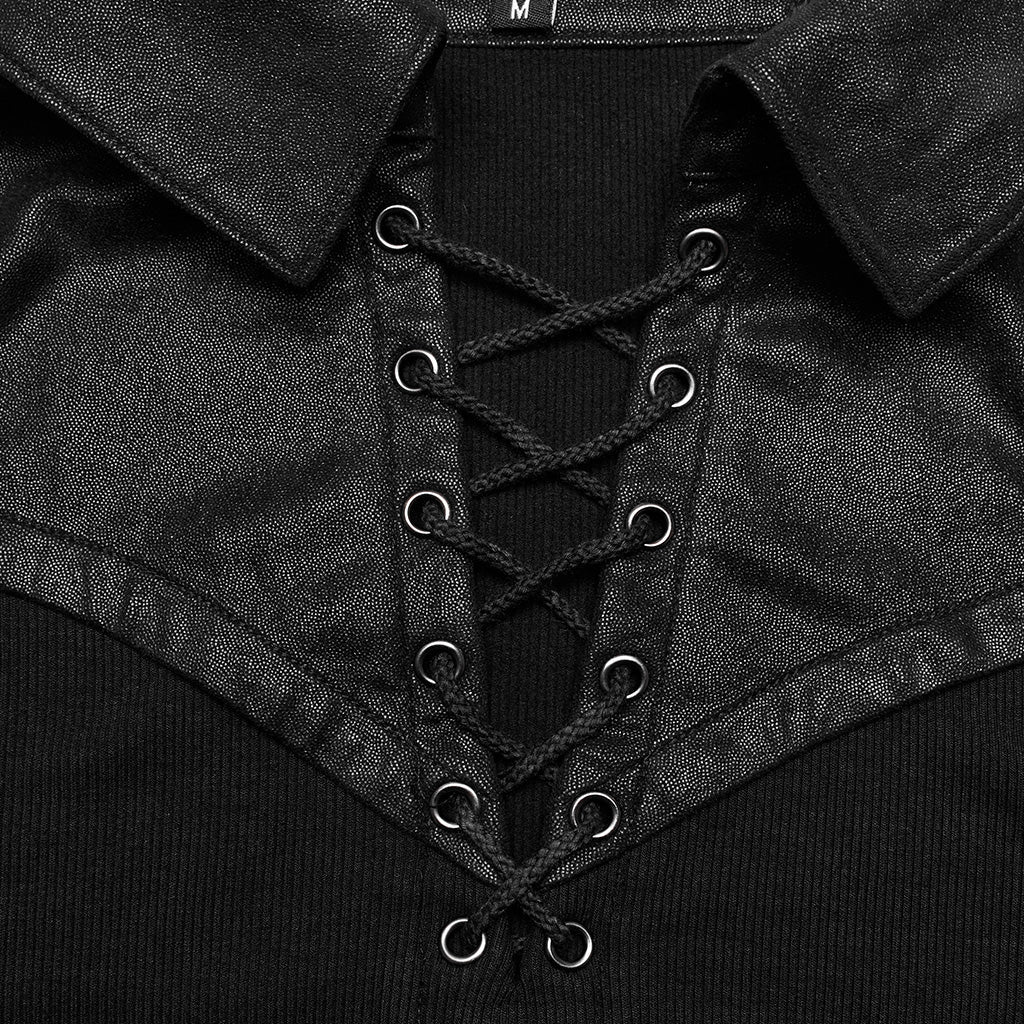 WT-836TCM Edgy Lace-Up black Long Sleeve Punk T-Shirt?-??Punk Rave Clothing
