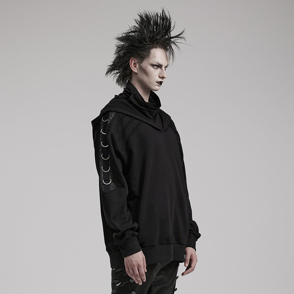WT-844WYM Gothic Hooded Punk Sweater with Ring Accents?-??Punk Rave Clothing