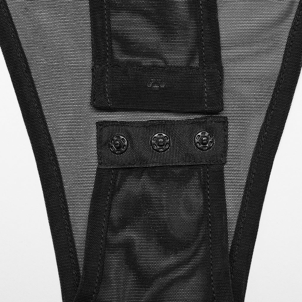 WT-845TDF Edgy black Mesh Bodysuit Rivet Detail Punk Accessories