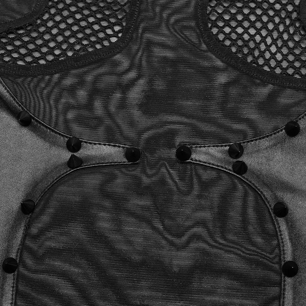 WT-845TDF Edgy black Mesh Bodysuit Rivet Detail Punk Accessories?-??Punk Rave Clothing