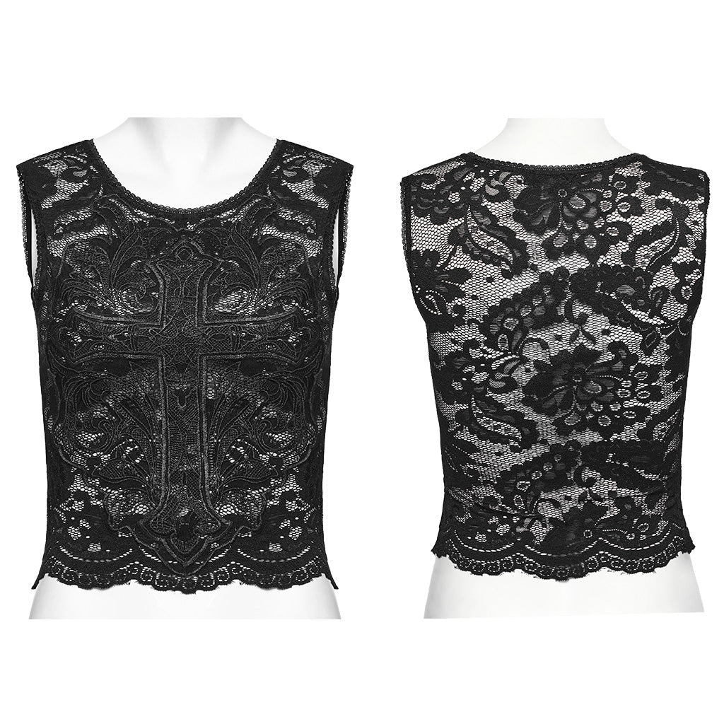 WT-847BXF Sleeveless Gothic Lace Crop Top Floral Patterned Design?-??Punk Rave Clothing