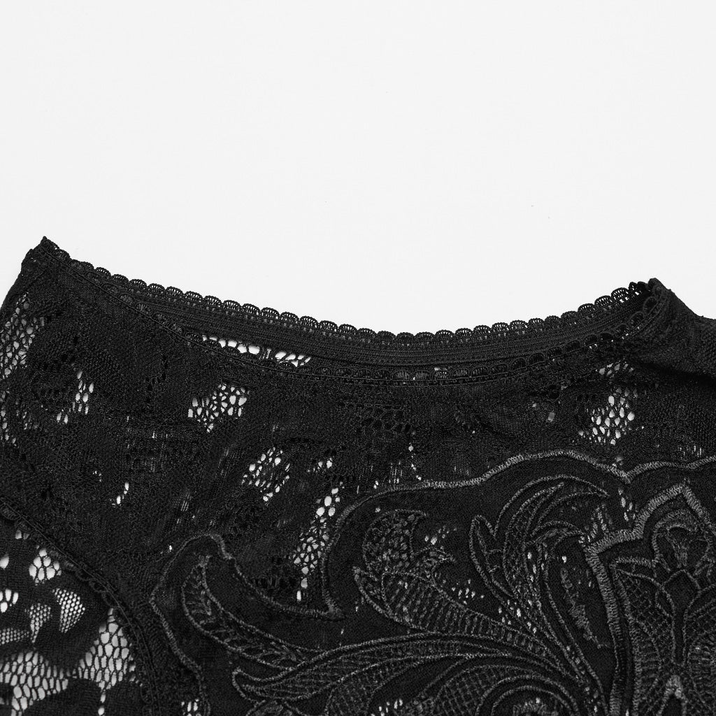 WT-847BXF Sleeveless Gothic Lace Crop Top Floral Patterned Design