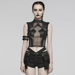 WT-848BXF Edgy Mesh Harness Gothic Punk Crop Top Shirt