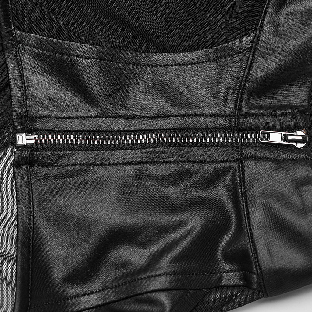 WT-848BXF Edgy Mesh Harness Gothic Punk Crop Top Shirt?-??Punk Rave Clothing