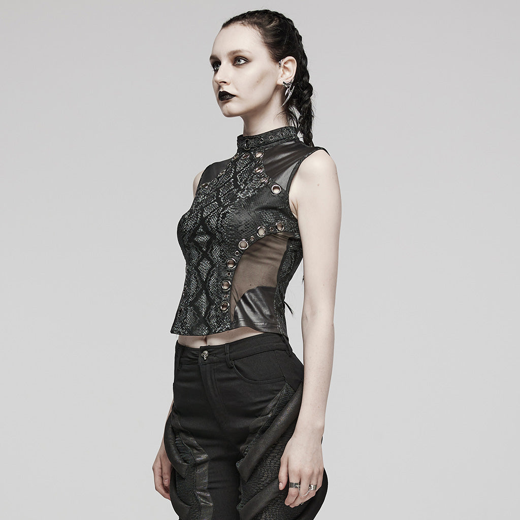 WT-849BXF Gothic Mesh Sleeveless Top with Metallic Rivet Details?-??Punk Rave Clothing