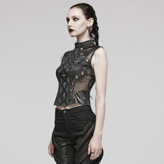 WT-849BXF Gothic Mesh Sleeveless Top with Metallic Rivet Details