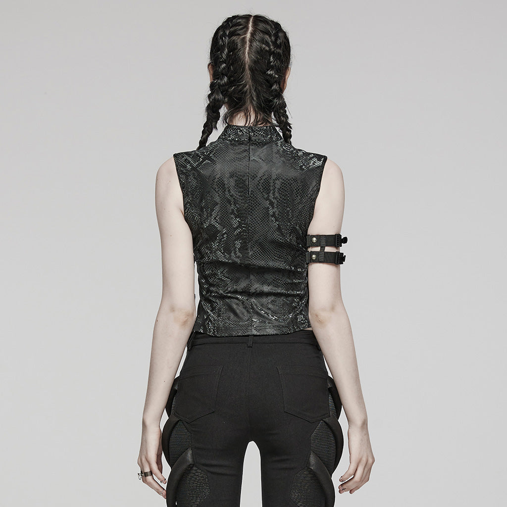 WT-849BXF Gothic Mesh Sleeveless Top with Metallic Rivet Details?-??Punk Rave Clothing