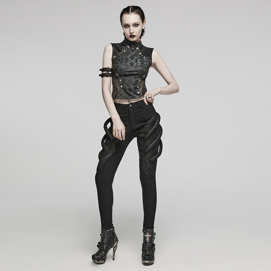 WT-849BXF Gothic Mesh Sleeveless Top with Metallic Rivet Details