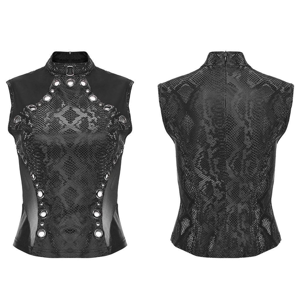 WT-849BXF Gothic Mesh Sleeveless Top with Metallic Rivet Details?-??Punk Rave Clothing