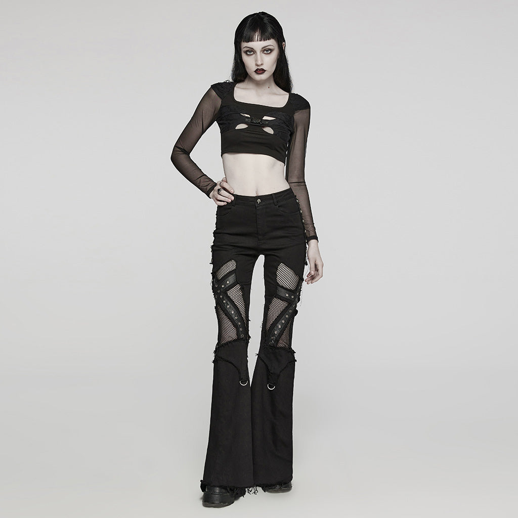 WT-850TCF Mesh Sleeve Cutout Gothic Crop Top Elegance?-??Punk Rave Clothing