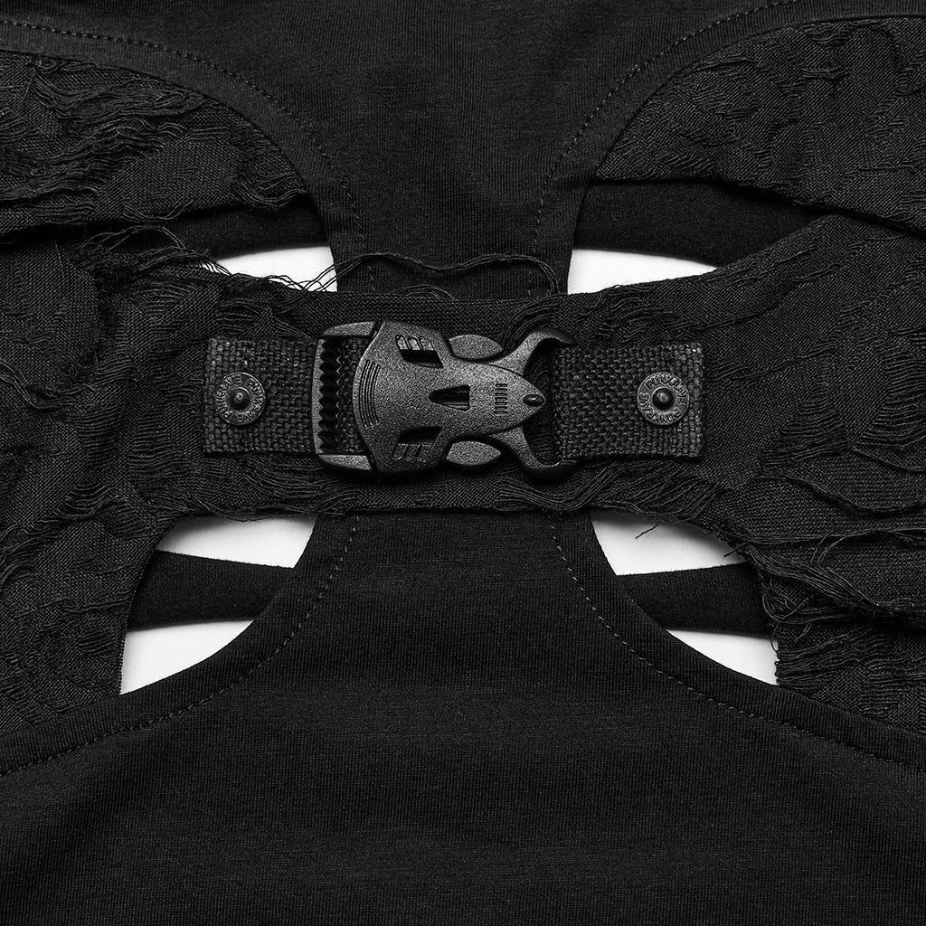 WT-850TCF Mesh Sleeve Cutout Gothic Crop Top Elegance?-??Punk Rave Clothing