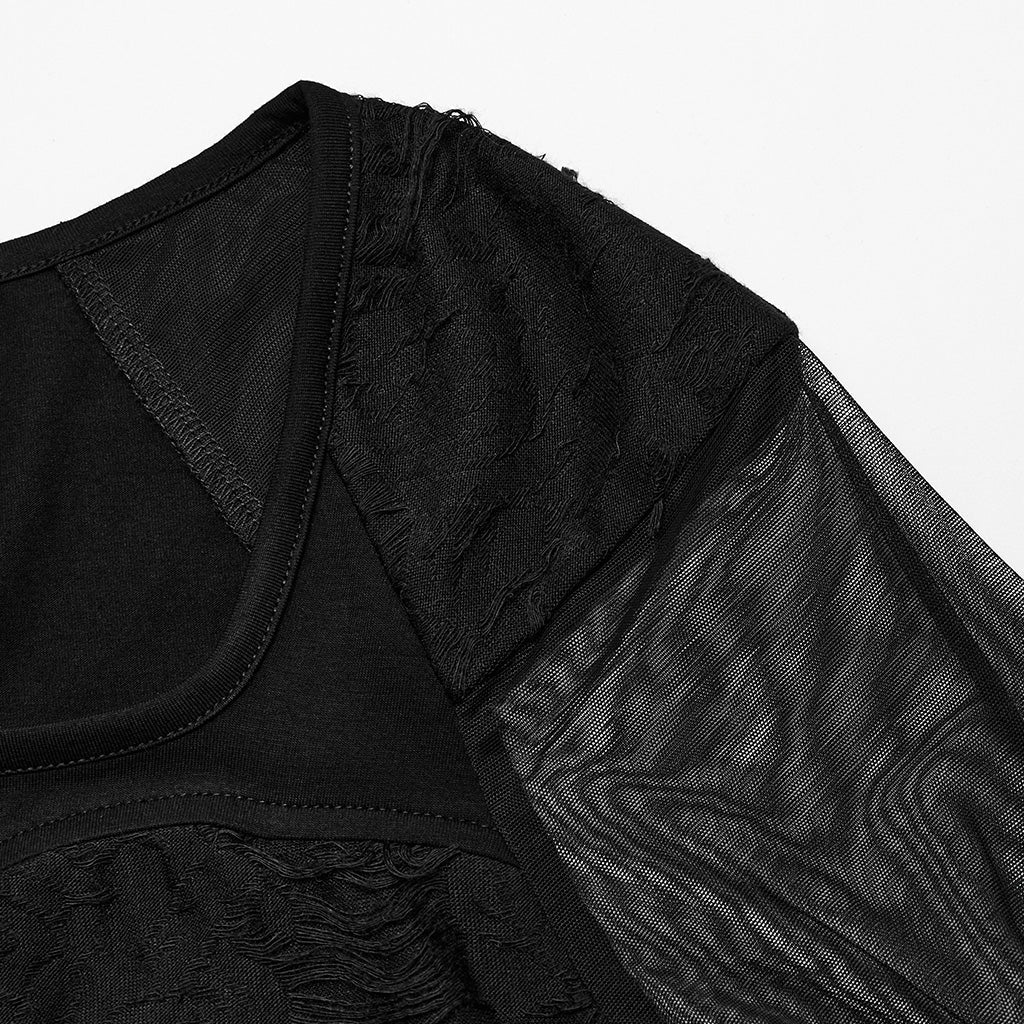 WT-850TCF Mesh Sleeve Cutout Gothic Crop Top Elegance?-??Punk Rave Clothing