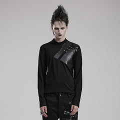 WT-851TCM black Leather Studded Accent Punk T-Shirts Long Sleeve