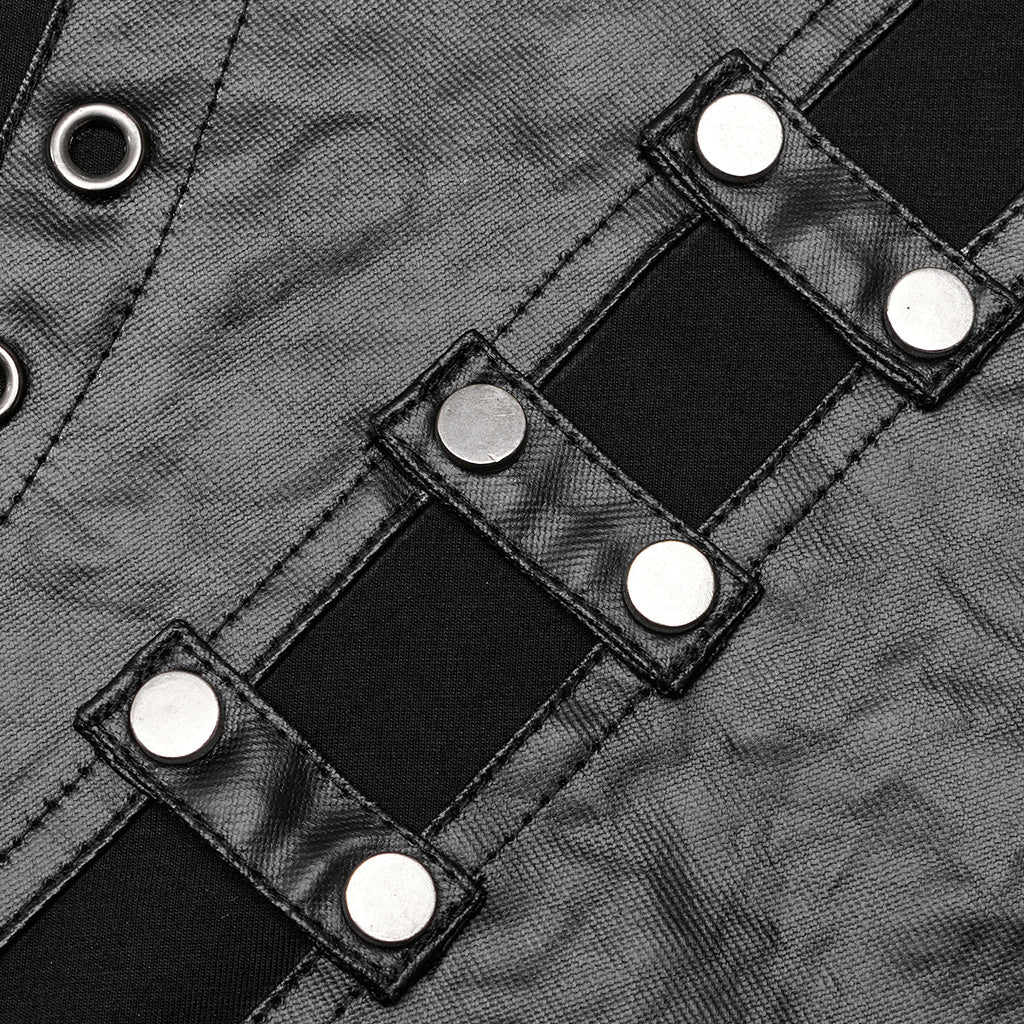WT-851TCM black Leather Studded Accent Punk T-Shirts Long Sleeve?-??Punk Rave Clothing