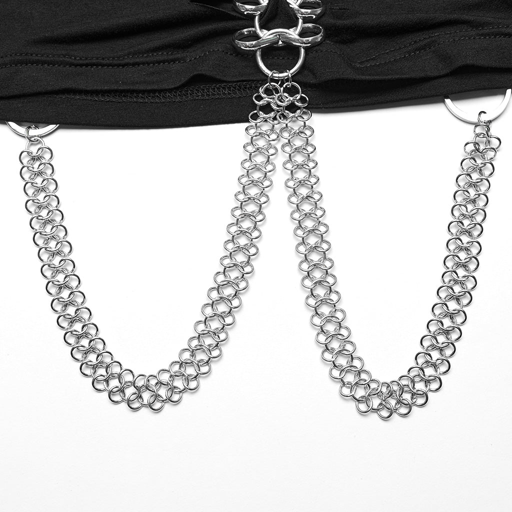WT-852TDF Edgy Gothic Chain Halter Punk T-Shirt Cropped Top?-??Punk Rave Clothing