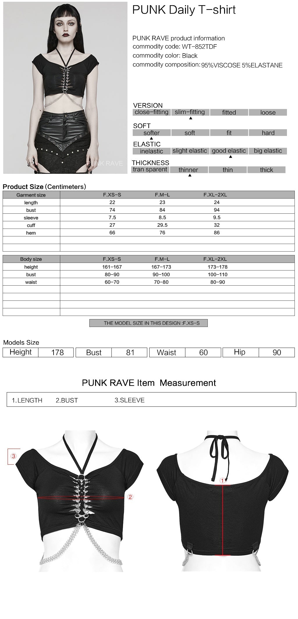 WT-852TDF Edgy Gothic Chain Halter Punk T-Shirt Cropped Top?-??Punk Rave Clothing