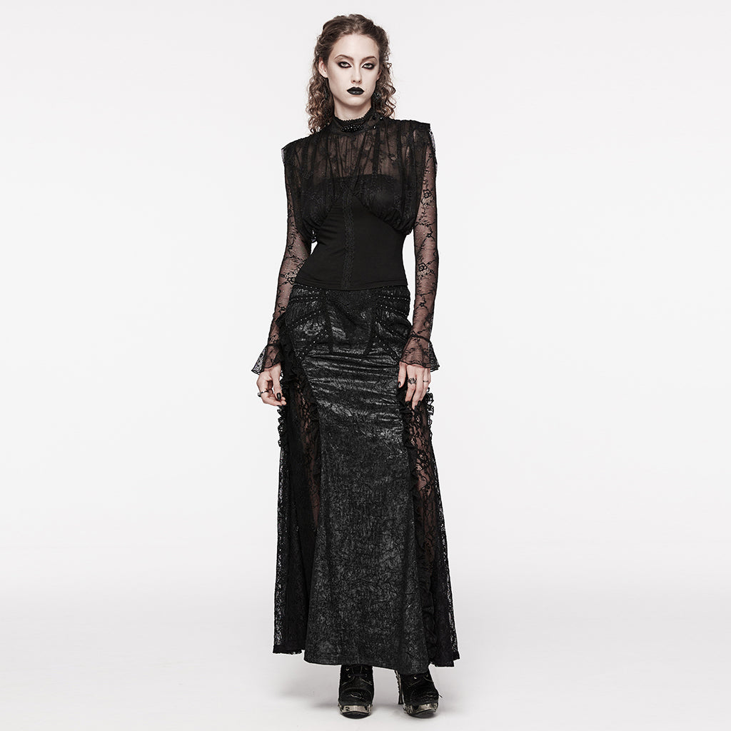 WT-854TCF Victorian Lace Gothic Shirt Sheer Ruffled Long Sleeves?-??Punk Rave Clothing