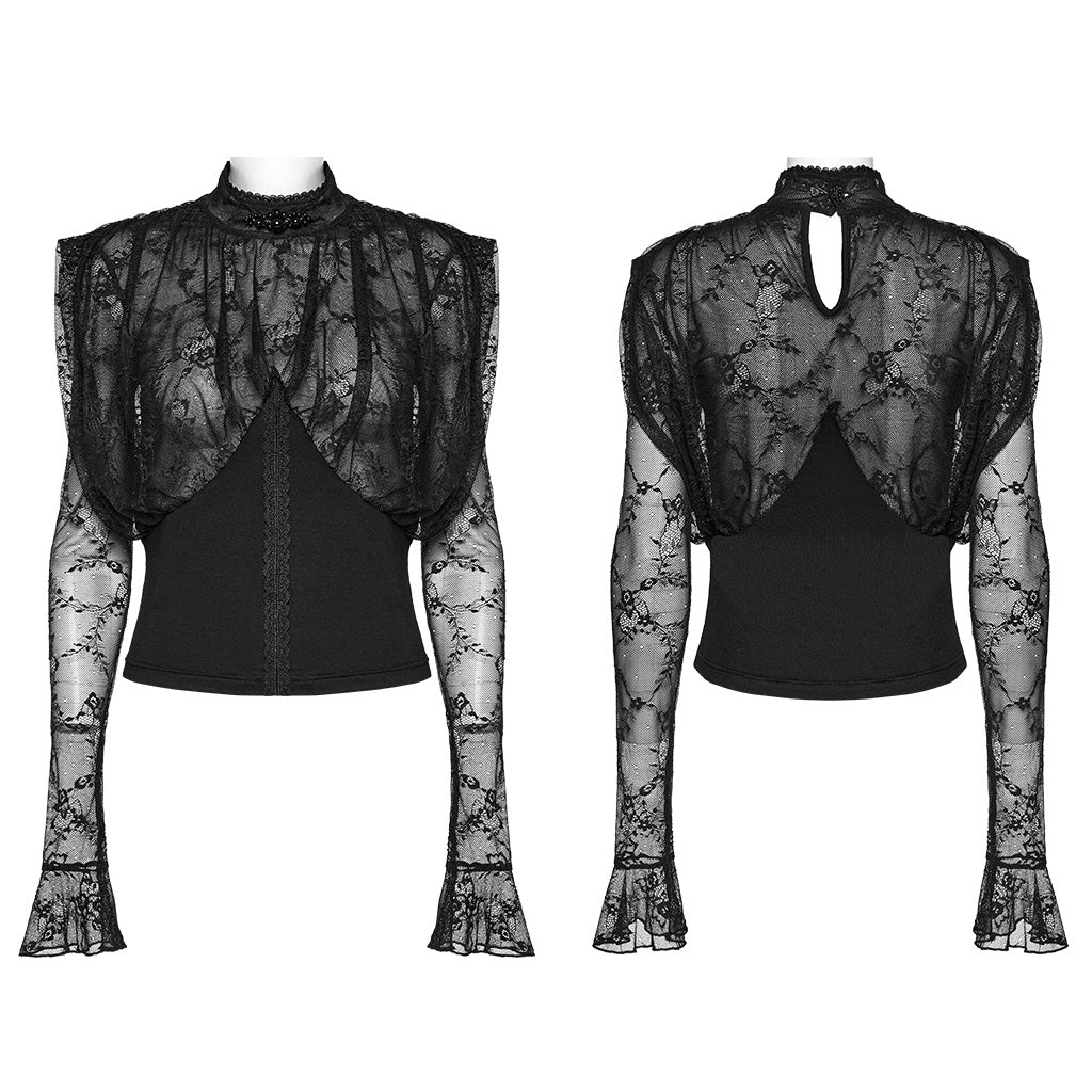 WT-854TCF Victorian Lace Gothic Shirt Sheer Ruffled Long Sleeves?-??Punk Rave Clothing
