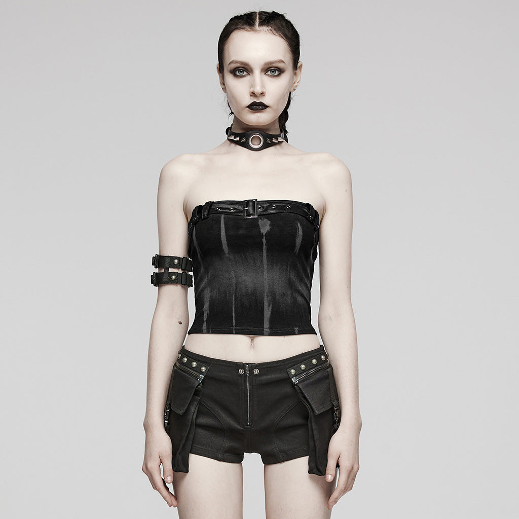 WT-855DDF Edgy black-Green Punk Corset Top with Belted Accent?-??Punk Rave Clothing