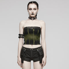 WT-855DDF Edgy black-Green Punk Corset Top with Belted Accent