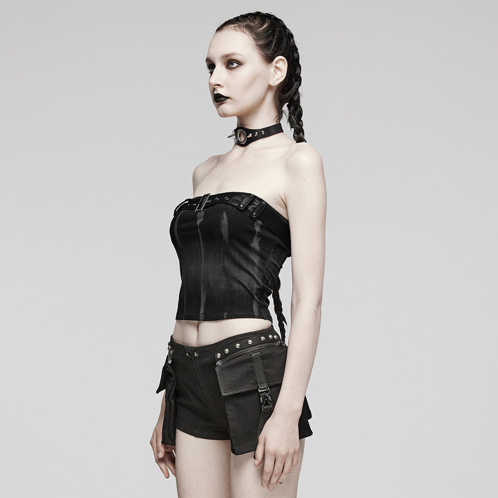 WT-855DDF Edgy black-Green Punk Corset Top with Belted Accent?-??Punk Rave Clothing