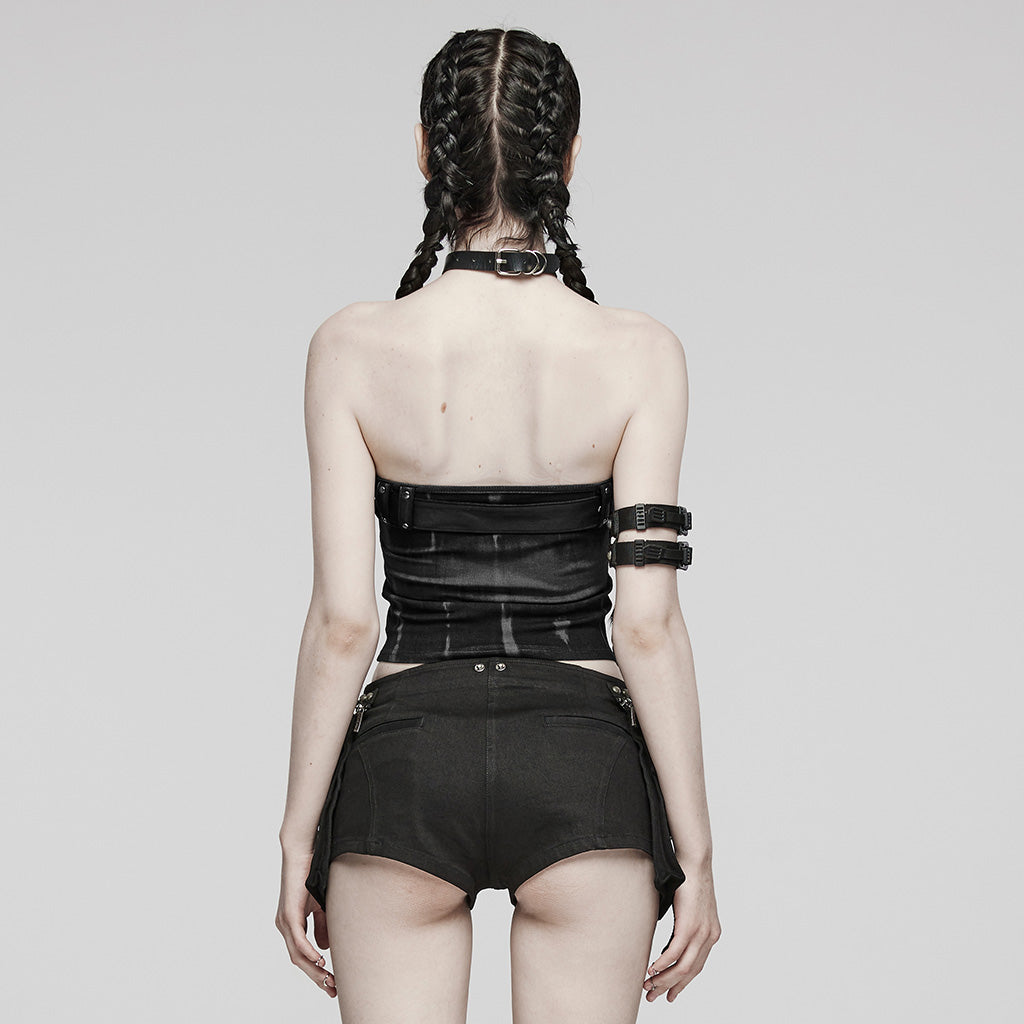 WT-855DDF Edgy black-Green Punk Corset Top with Belted Accent?-??Punk Rave Clothing