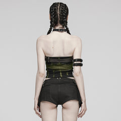 WT-855DDF Edgy black-Green Punk Corset Top with Belted Accent