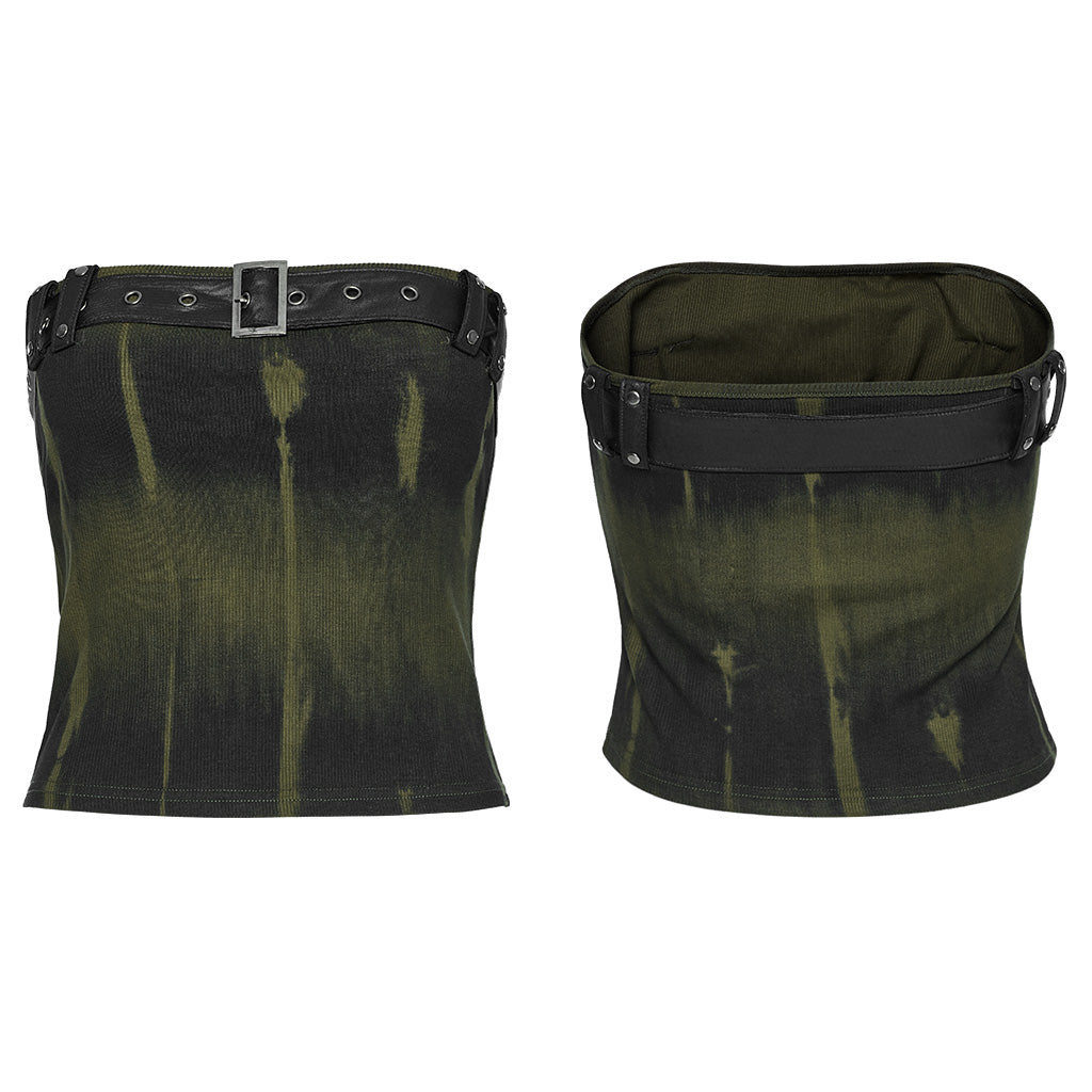 WT-855DDF Edgy black-Green Punk Corset Top with Belted Accent