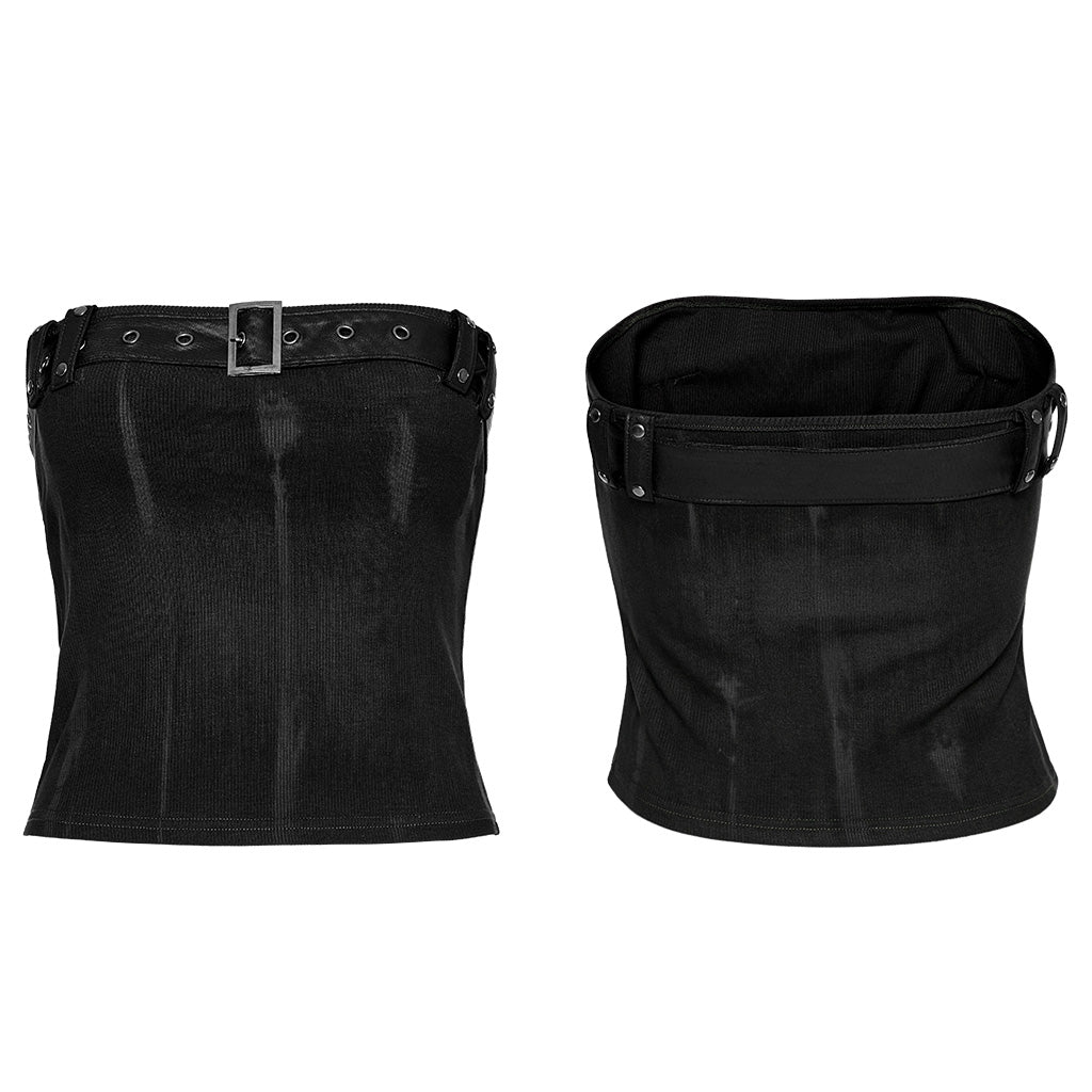 WT-855DDF Edgy black-Green Punk Corset Top with Belted Accent?-??Punk Rave Clothing
