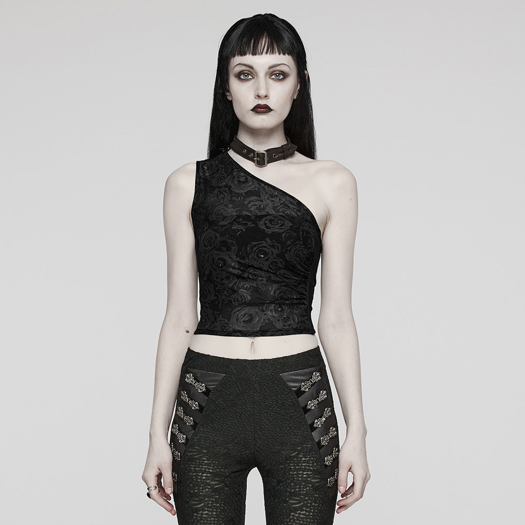 WT-857BXF Gothic Asymmetric Mesh Punk Shirt with Choker Collar?-??Punk Rave Clothing