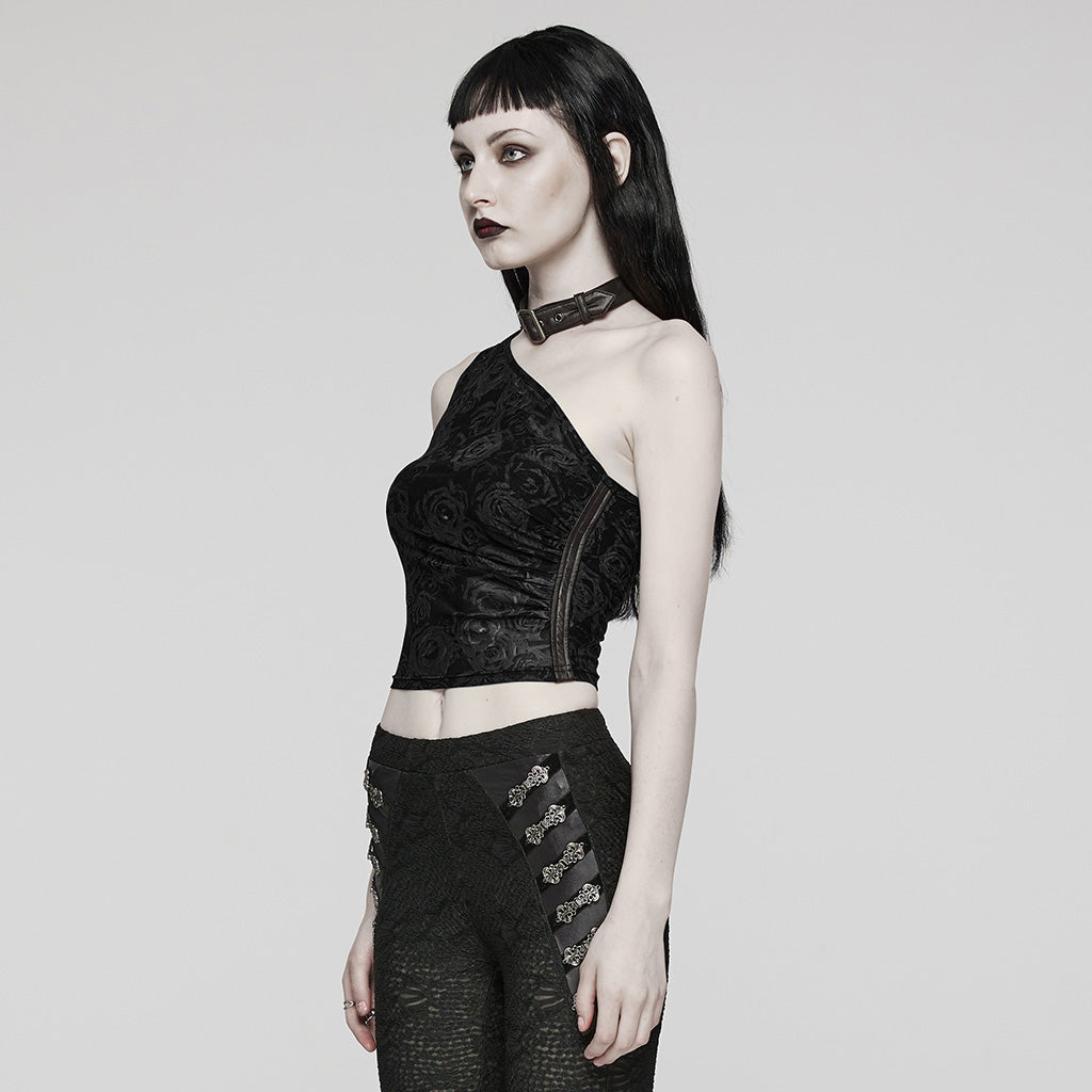 WT-857BXF Gothic Asymmetric Mesh Punk Shirt with Choker Collar