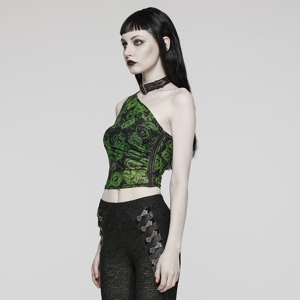 WT-857BXF Gothic Asymmetric Mesh Punk Shirt with Choker Collar