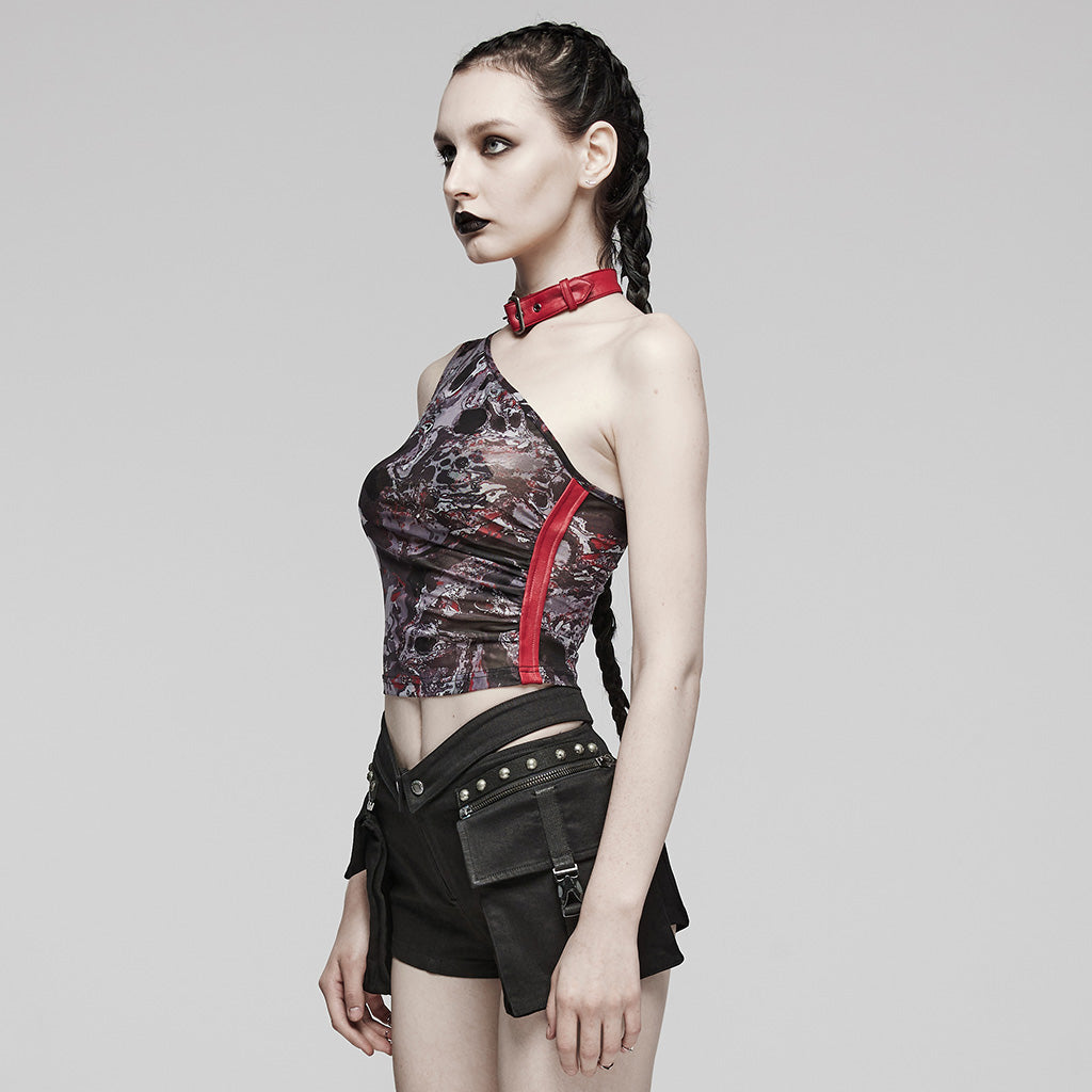 WT-857BXF Gothic Asymmetric Mesh Punk Shirt with Choker Collar