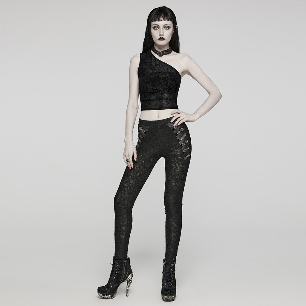 WT-857BXF Gothic Asymmetric Mesh Punk Shirt with Choker Collar?-??Punk Rave Clothing