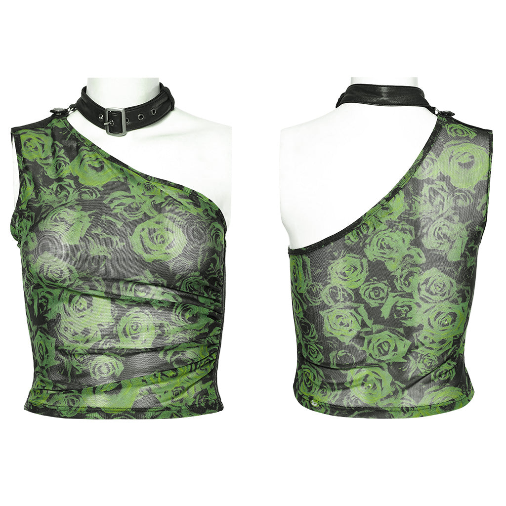 WT-857BXF Gothic Asymmetric Mesh Punk Shirt with Choker Collar?-??Punk Rave Clothing