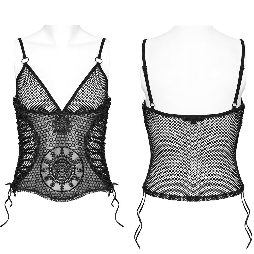 WT-858DDF Gothic Mesh Lace Tank Top With Intricate Mandala Design?-??Punk Rave Clothing
