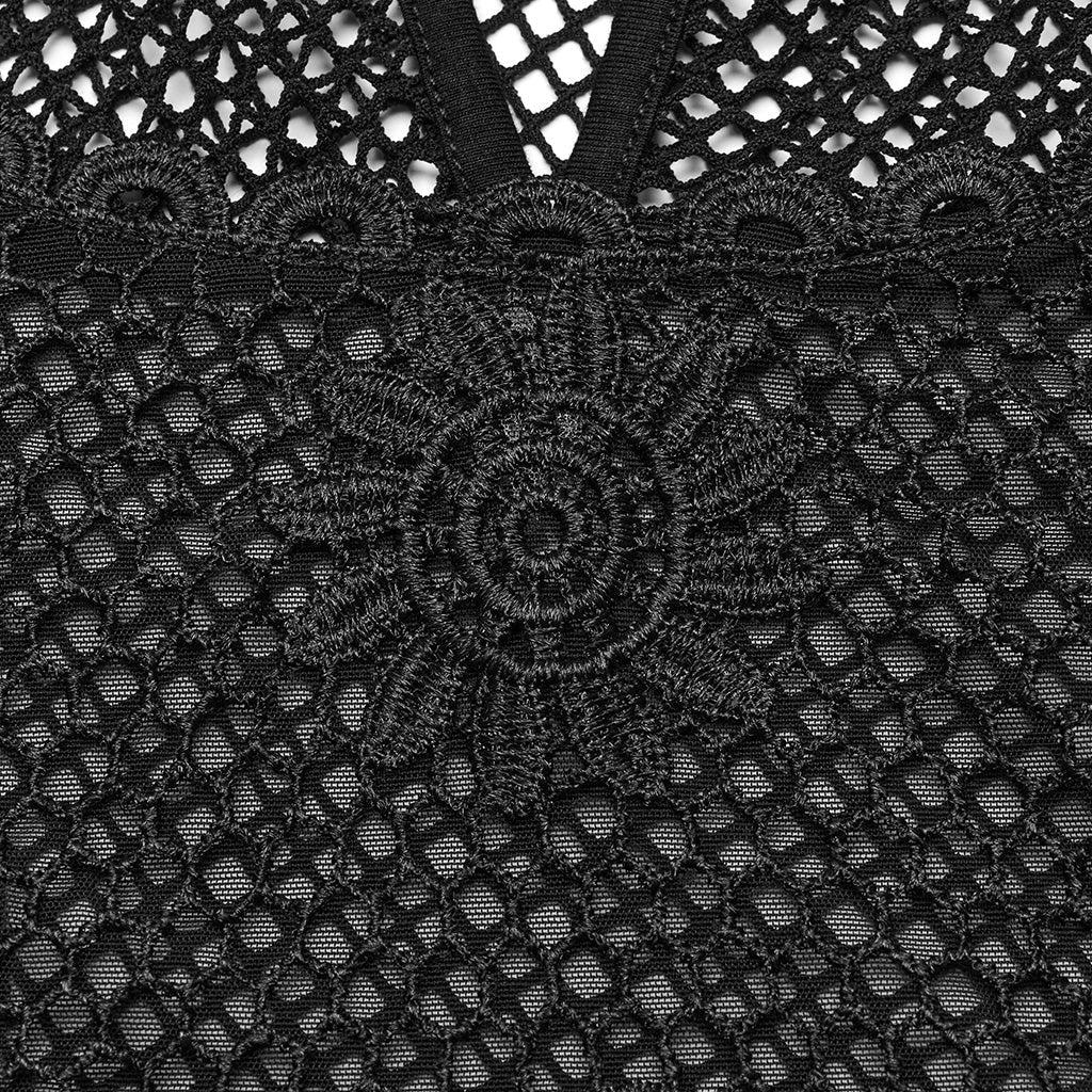 WT-858DDF Gothic Mesh Lace Tank Top With Intricate Mandala Design?-??Punk Rave Clothing