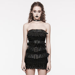 WT-860BXF Edgy Fringed Punk Corset with Faux Leather Belt Straps