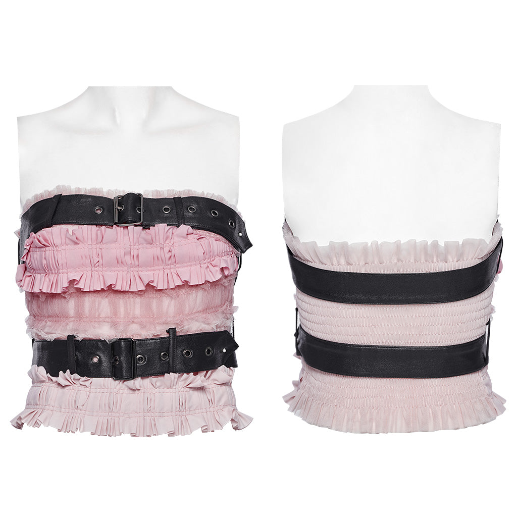 WT-860BXF Edgy Fringed Punk Corset with Faux Leather Belt Straps?-??Punk Rave Clothing