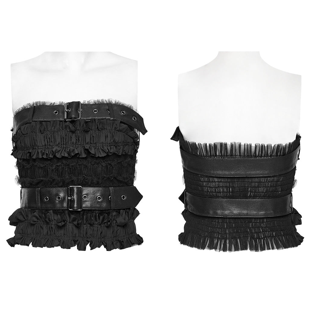 WT-860BXF Edgy Fringed Punk Corset with Faux Leather Belt Straps?-??Punk Rave Clothing