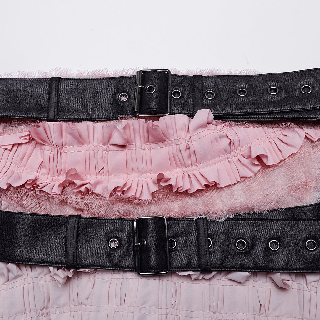 WT-860BXF Edgy Fringed Punk Corset with Faux Leather Belt Straps?-??Punk Rave Clothing