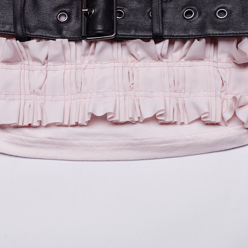 WT-860BXF Edgy Fringed Punk Corset with Faux Leather Belt Straps?-??Punk Rave Clothing