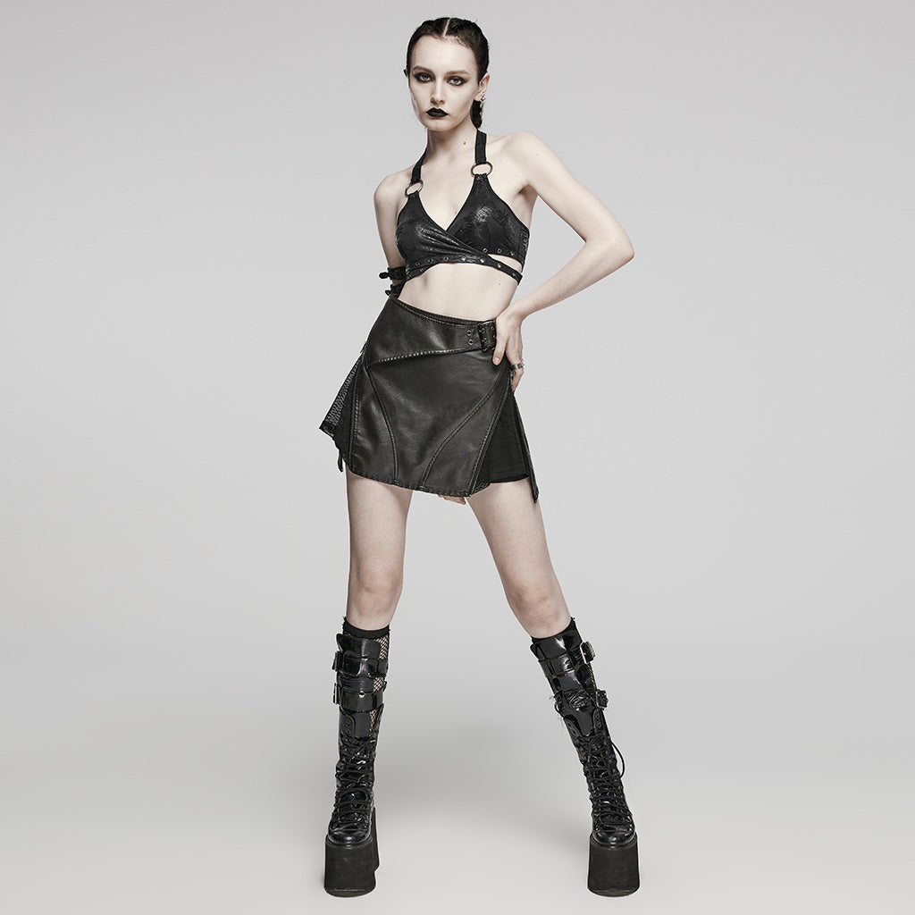 WT-862DDF Edgy Punk Halter Top with Metal Ring Accents?-??Punk Rave Clothing